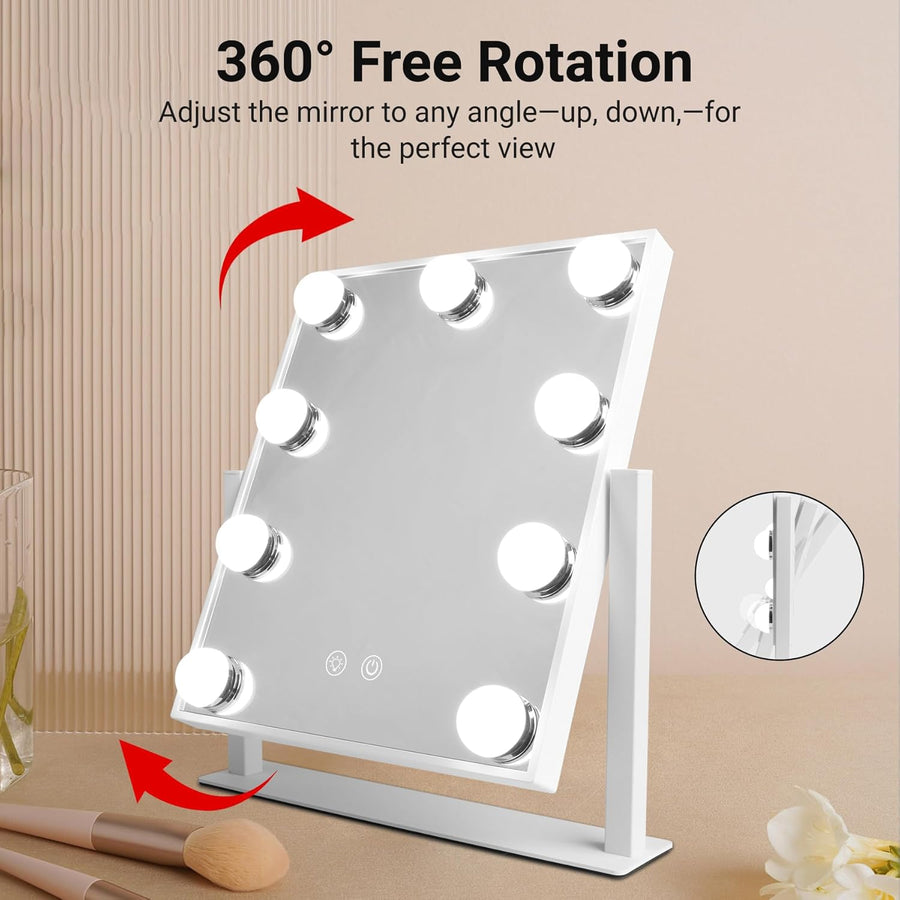 Miroir de Maquillage avec Éclairage Hollywood,Blanc,300x250mm,Dimmable,3000K/6000K,pour Coiffeuse