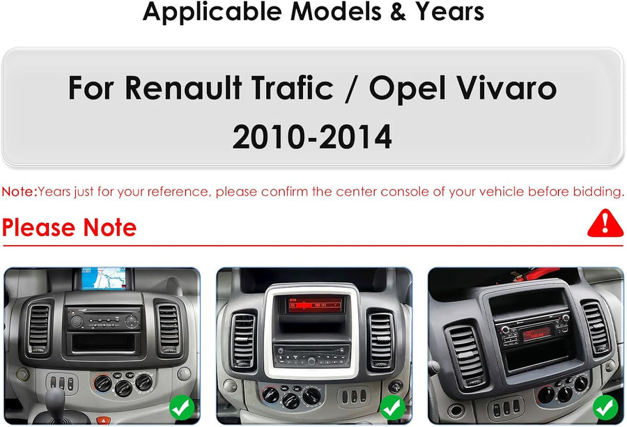Ecran Carplay Autoradio Android 14 10,1" pour Renault Trafic/Opel Vivaro 2010-2014, 2 Go et 64 Go de mémoire, prend en charge Carplay/Android Auto sans fil, commande au volant, WiFi/4G, FM