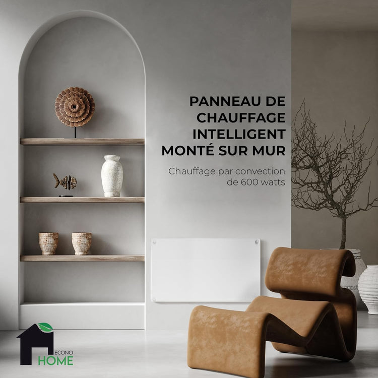 Chauffage Mural Intelligent Panneau Électrique à Convection Réflecteur Chaleur Efficacité Énergétique Faible Conso Peignable Thermostat App 1x92x60cm BLANC