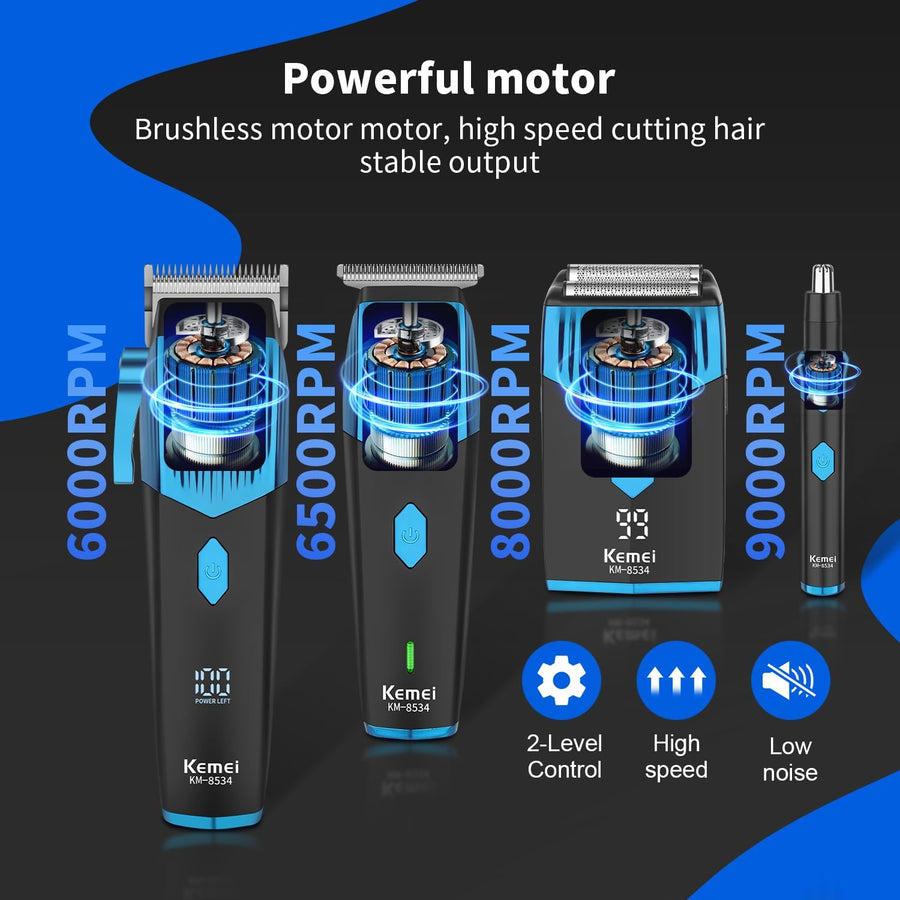Ensemble de tondeuses à cheveux professionnelles pour homme, rasoir en aluminium, barbe, nez, oreille, kit de toilettage sans fil, tondeuse à cheveux électrique