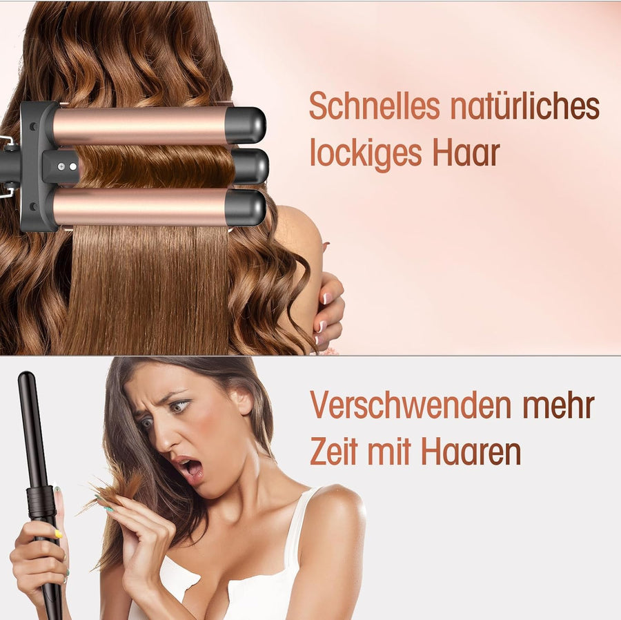 Fer à Friser 3 Barils Beach Waves, Céramique Boucleur 3 Tete Ondulé,2 Températures, Cheveux Chauffage Rapide Gaufre wavy Hair