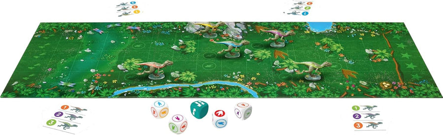 Asmodee - Raptor Race - FlexiQ - Jeux de société - Jeu de Course Tactique - Jeu Enfant 6 Ans - 2 à 5 Joueurs - 20 Min - Figurines Dinosaures - Plateau Double-Face - Version française