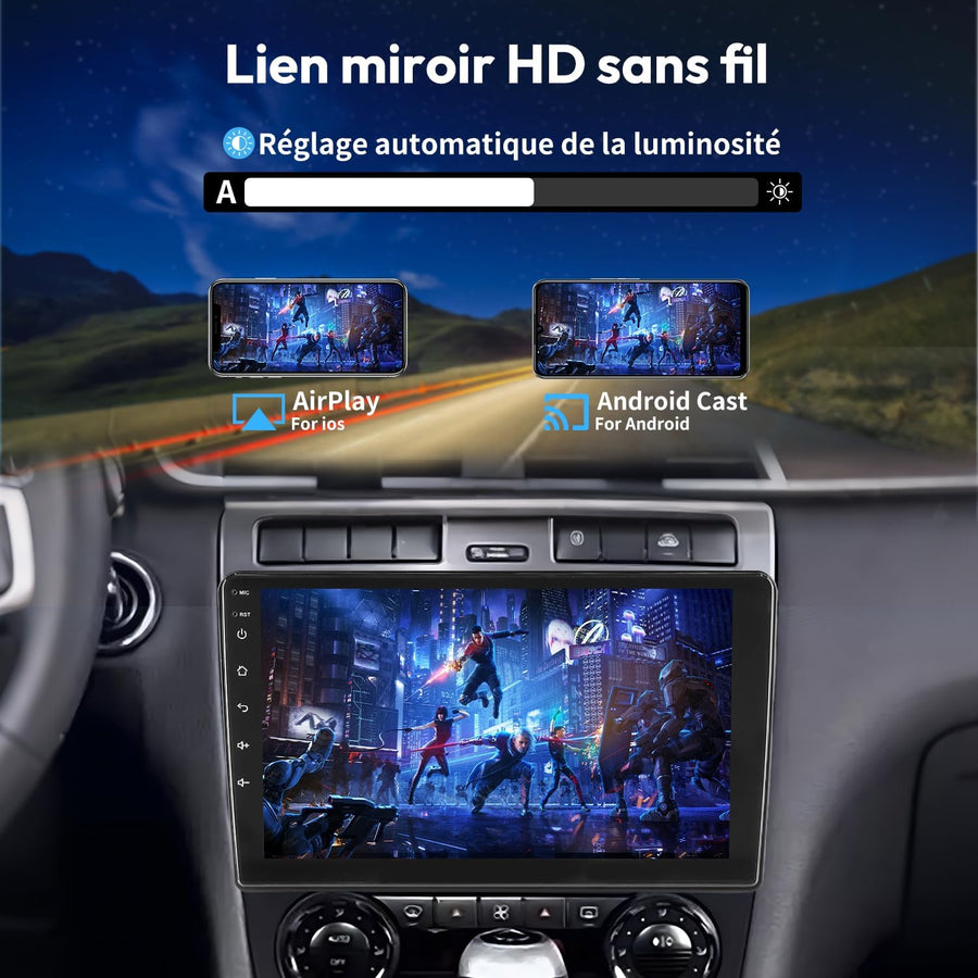 Autoradio 2 DIN (17.8x10cm), Android 15, Écran IPS 10 Pouces, 4Go+64Go Car Stereo avec Apple CarPlay & Android Auto sans Fil, 25 Thèmes UI, Bluetooth, Radio FM/RDS, Universel