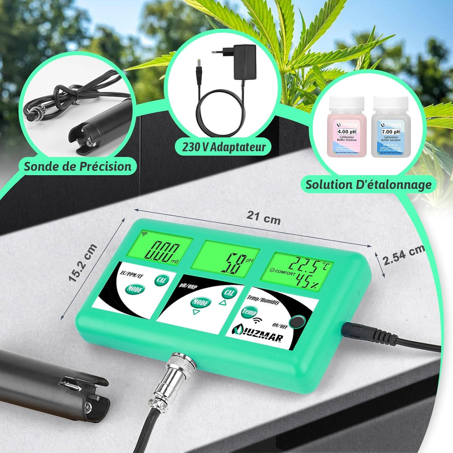 Moniteur pH EC TDS pour Hydroponie, 7 en 1 pH EC PPM CF Température Testeur D'humidité De L'air Pour L'aéroponie, Contrôler La Conductivité pH De La Solution Nutritive Hydroponique