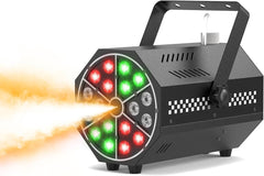 Machine à Brouillard Mini,Machine à Fumée 18 LED RGB,Machine de Fumée 800W avec Fonction de Cycle Automatique et Télécommande sans Fil, Idéal pour Disco, Fêtes, Mariage, Halloween et Noël