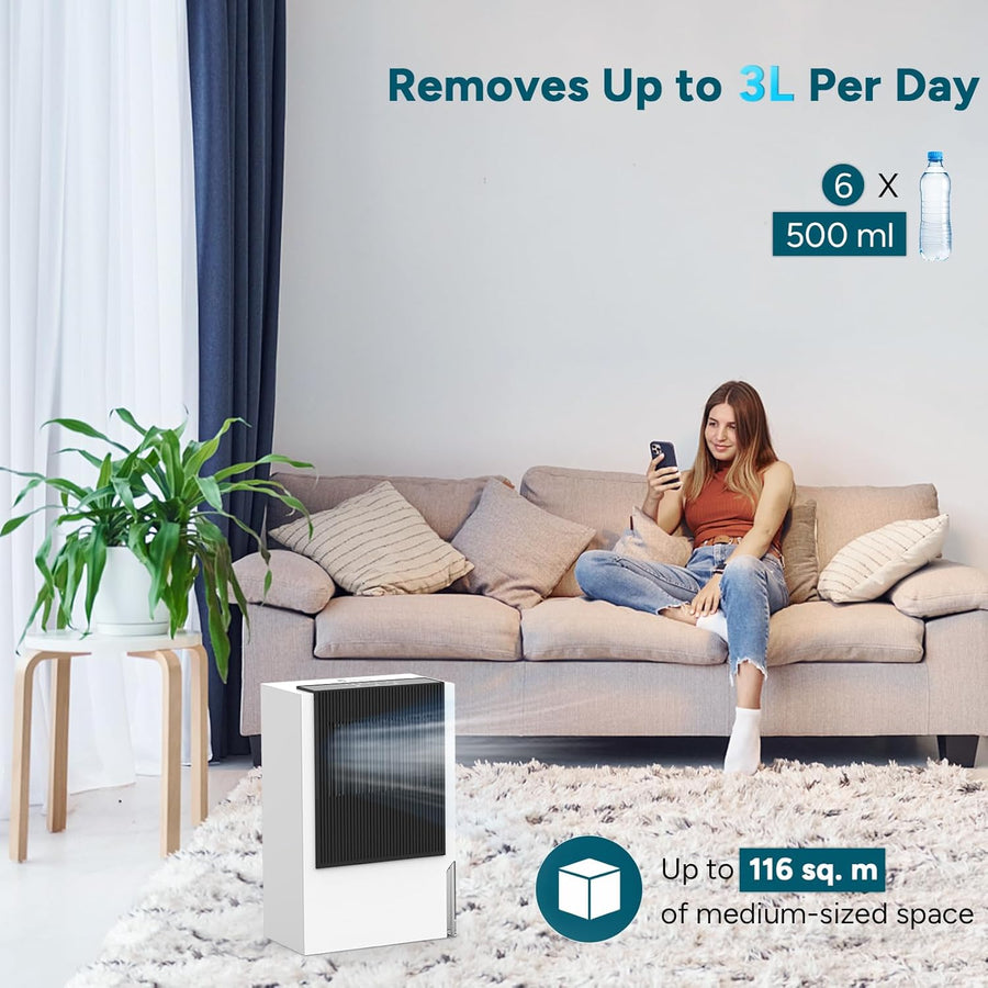 Déshumidificateur électrique 3L Silencieux de Pièce Portable 90㎡ à économie D'énergie Contre I'humidité