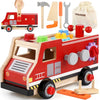 Jouet en Bois, Boite a Outils, Camion de Pompier Voiture Enfant, Montessori Jeux, 47 Pièces