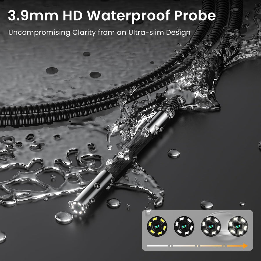 Caméra Endoscopique Articulée 210° Rotation Bidirectionnelle, Endoscope Industriel avec Lumière, Sonde 3.9mm, Tube Auto-Réinitialisable 1m, Écran IPS 5" Caméra d'Inspection
