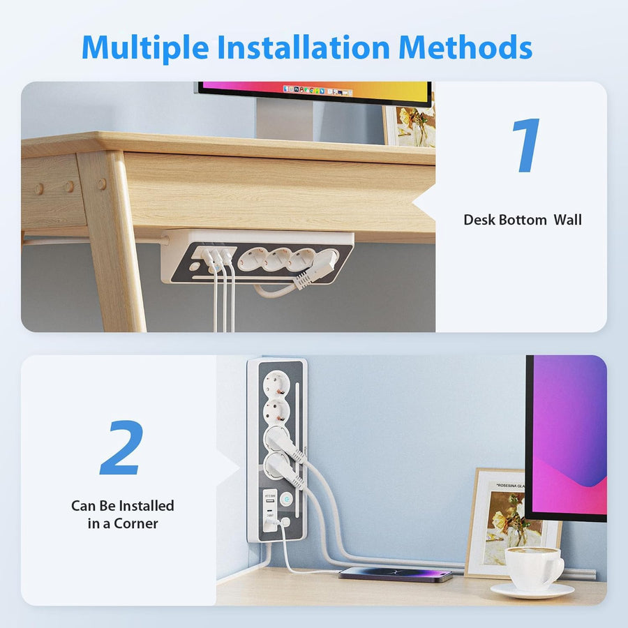 Multiprise 7 en 1 avec station de charge rapide, 4 ports CA, 2 ports USB-C, affichage LED et double interrupteur