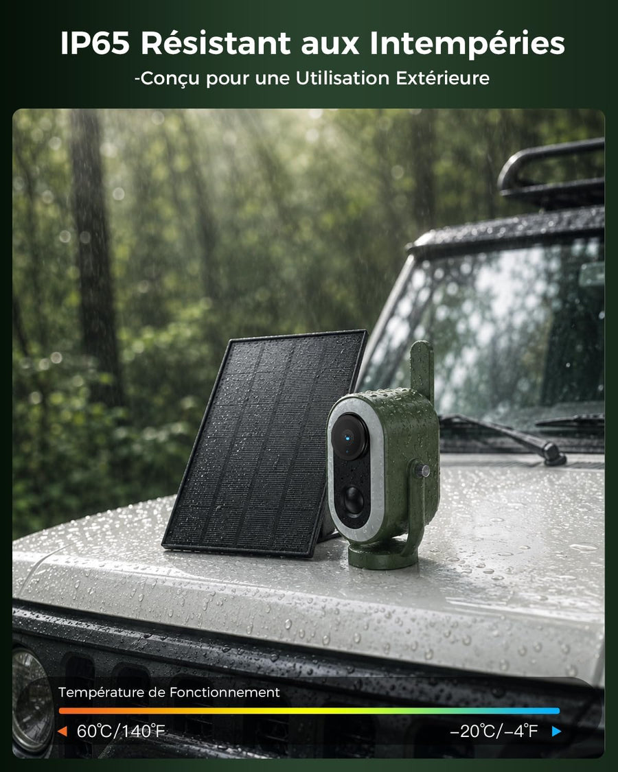 Caméra 4G avec Carte SIM Solaire Magnétique sans Fil Extérieur 2K Camera avec 3W Panneau Solaire 6000mAh Batterie, PIR Humaine Détection pour Camping-cars et Stationnement Temporaire