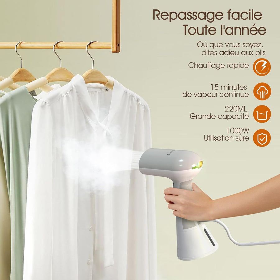 Defroisseur vertical a main, Défroisseurs vetement Portable, Vapeur extrême turbocompressée à 150°C, 20s pour chauffer steamer fer à repasser