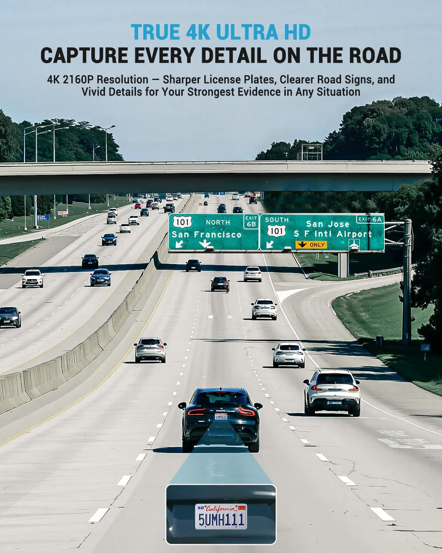 Caméra de Voiture Avant WiFi 6 Contrôle Via Application 2160P Capteur G Intégré Enregistrement en Boucle Vision Nocturne Mode Parking 24H WDR Dash Cam 64GB Incluse