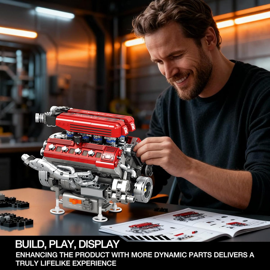 Kit de construction mécanique V8 pour adultes, 1101 pièces avec mouvement moteur réaliste avec moteur, ensemble d'ingénierie de construction de moteur de voiture, cadeau éducatif STEM