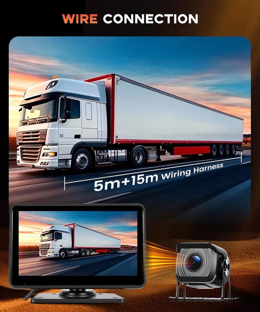 Caméra de Recul 2 Caméras avec Android Mirror LInk, 7 Pouces Moniteur 2 Écran Divisé IP68 Étanche, Vision Nocturne, Loop Video/Ligne Inversée
