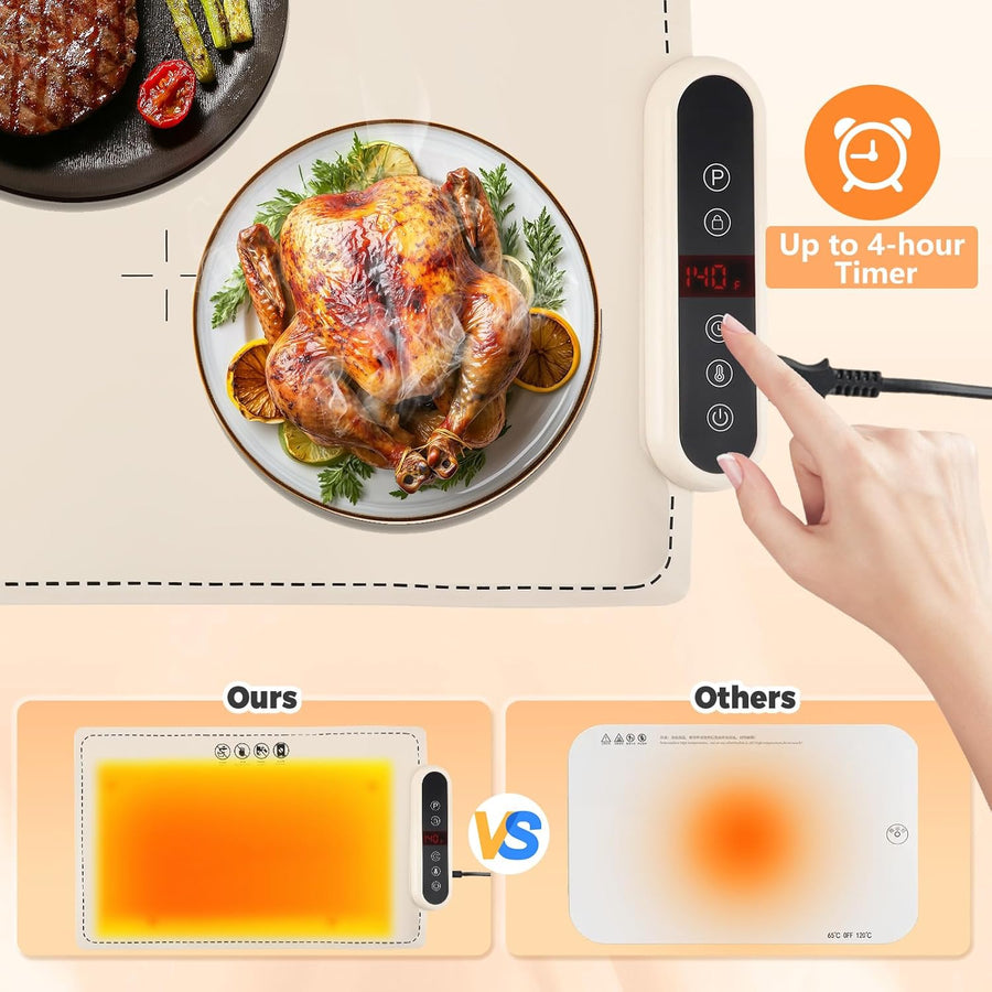 Chauffe Plat Electrique, Plaque Chauffante Electrique avec 6 Niveaux Temp., Minuteur de 4 Heures, Plaque Chauffante Pliable Flexible, 61x40cm