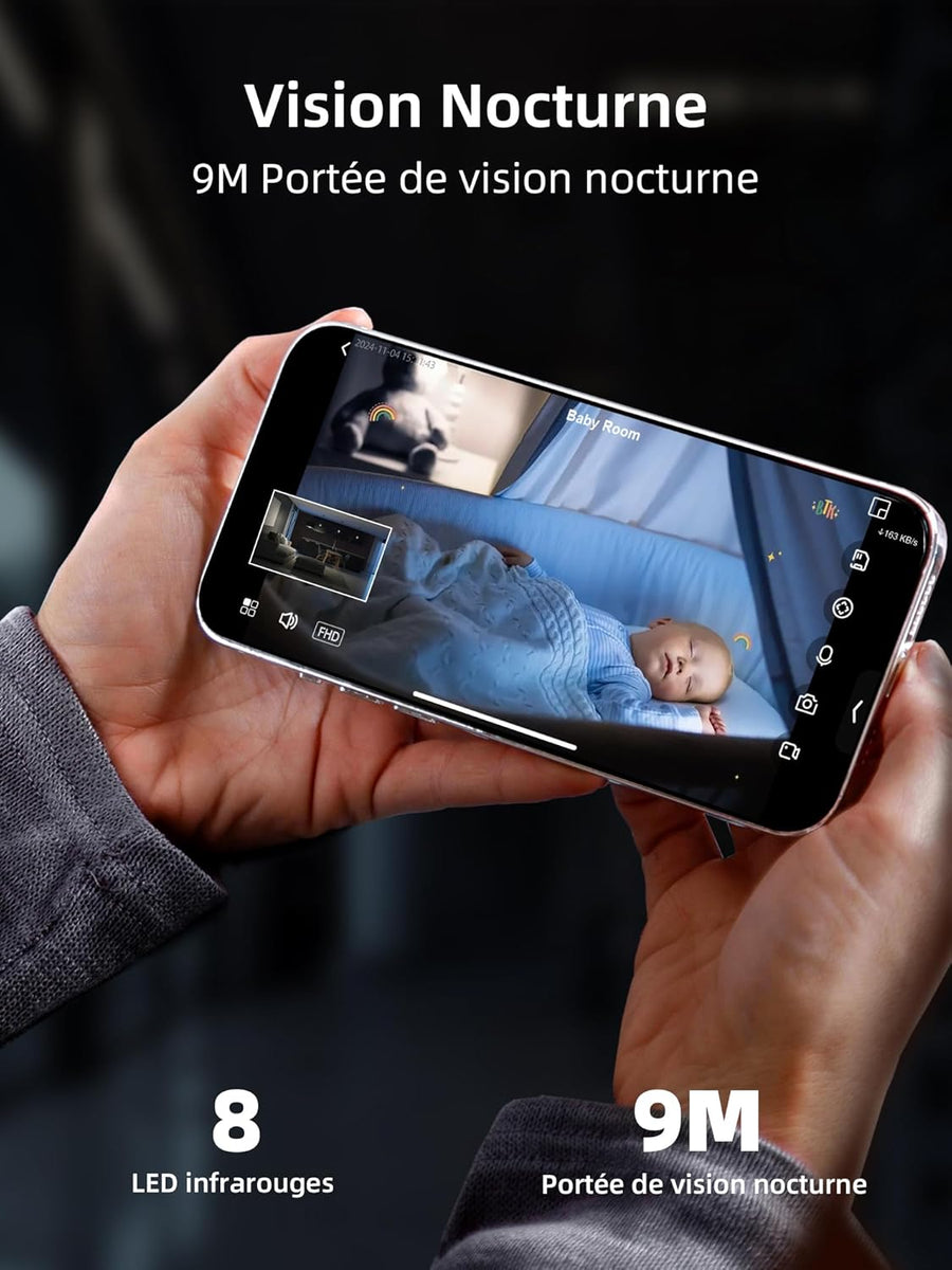 Caméra Surveillance WiFi Intérieure 1080P, 2-en-1 Double Objectif, Rotation 360, Vision Nocturne Couleur, Auto-Suivi, Audio Bidirectionnel