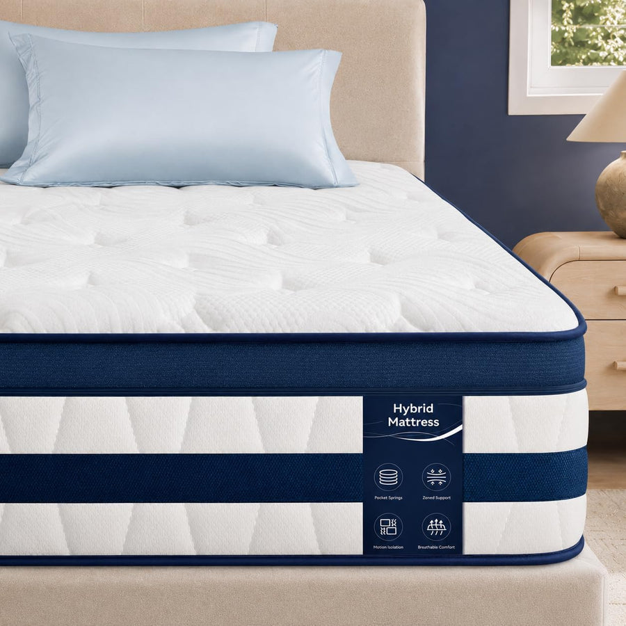 Matelas 90x200, 26 cm Hybride à Ressorts Ensachés et Mémoire de Forme Soutien Mi-Ferme, Confort Rafraîchissant, Isolation des Mouvements, Tissu 3D Respirant, Bords Renforcés, Matelas en Boîte