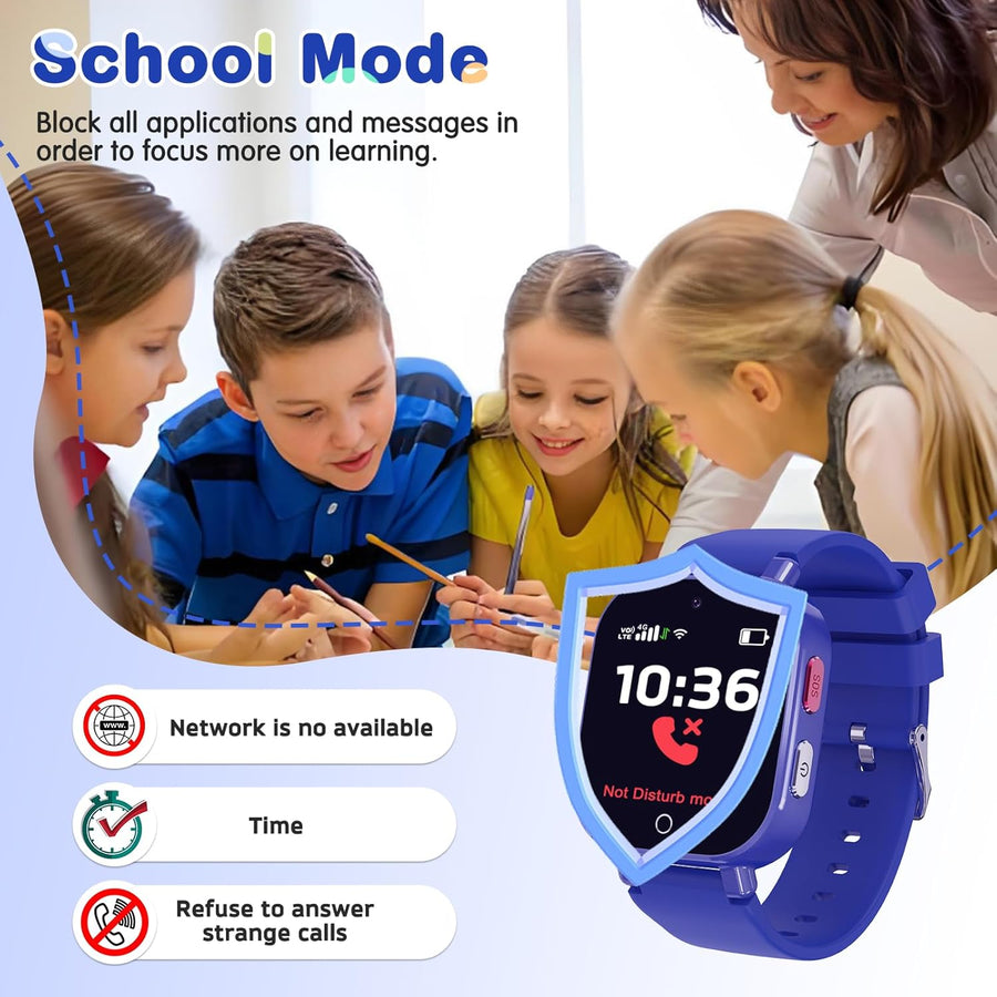 Montre Connectée Enfant GPS, Montre Intelligente 4G pour Enfants Fille et garçon à Téléphoniques,Appel Vidéo,Voix Chat,WiFi,SOS,Mode Classe,Alarme,Musique 4-12 Ans