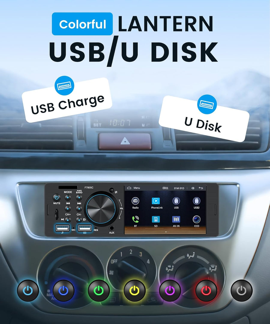 Autoradio Carplay 1 Din avec Android Auto iOS/Android Mirror Link 4 Pouces Écran Tactile Autoradio avec Bluetooth FM/RDS Radio USB/AUX/EQ/DVR Commande au Volant Caméra de Recul
