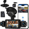 Dashcam Voiture 360° avec 5GHz WiFi, 4 Caméras Avant Arrière Intérieur Gauche, Nachtsicht Ohne Licht, Écran Tactile IPS 3", Enregistrement en Boucle, Capteur G,Contrôle Via Application