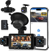 Dashcam Voiture 360° avec 5GHz WiFi, 4 Caméras Avant Arrière Intérieur Gauche, Nachtsicht Ohne Licht, Écran Tactile IPS 3