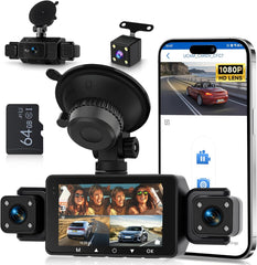 Dashcam Voiture 360° avec 5GHz WiFi, 4 Caméras Avant Arrière Intérieur Gauche, Nachtsicht Ohne Licht, Écran Tactile IPS 3