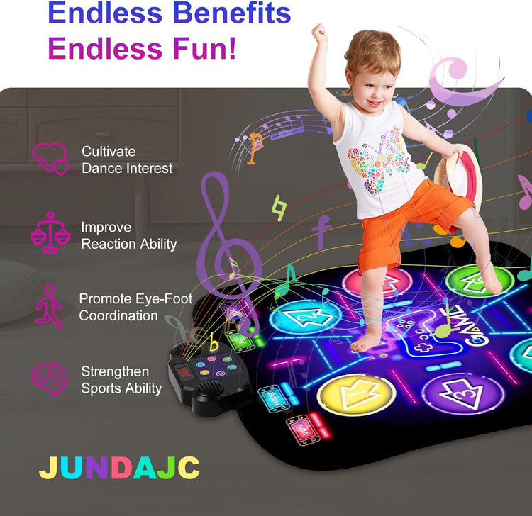 Jeux Tapis de Danse Enfant Modes et Volume Réglable Taille 90x80cm Connexion Bluetooth NOIR