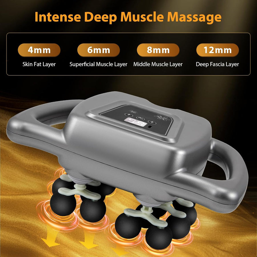 Pistolet de massage à 16 têtes, 100 niveaux et 9 modes Massage Gun Deep Tissue, avec lumière rouge pour soulager, batterie 2000 mAh, appareil de massage dorsal 30 kg de poussée