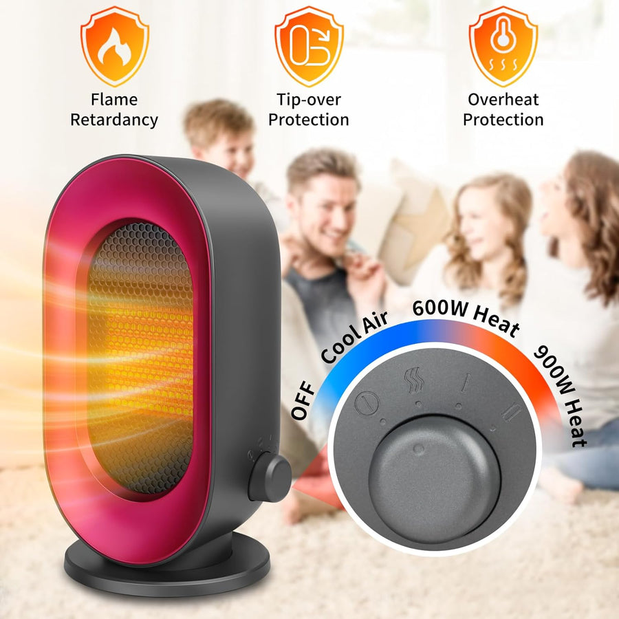 Mini Chauffage Soufflant 900W, Space Heater Electrique Avec 3 Modes, Protection Anti-surchauffe et Anti-basculement, Portable Chauffage d'appoint