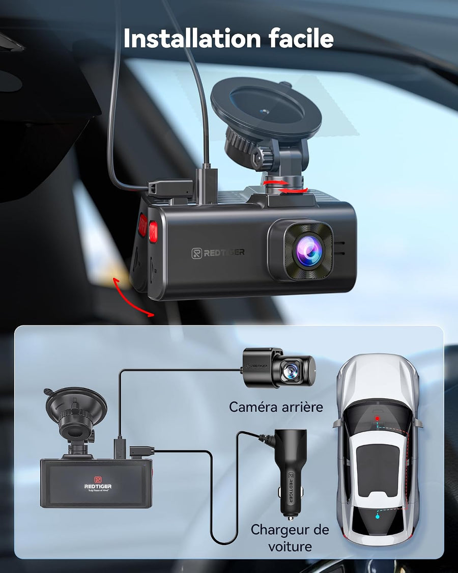 REDTIGER Starvis 2 IMX678 Caméra embarquée 4K avant et arrière 8 MP UHD Carte gratuite de 128 Go, Wi-Fi 5,8 GHz (20 Mo/s), GPS et commande vocale, vision nocturne HDR, surveillance du stationnement