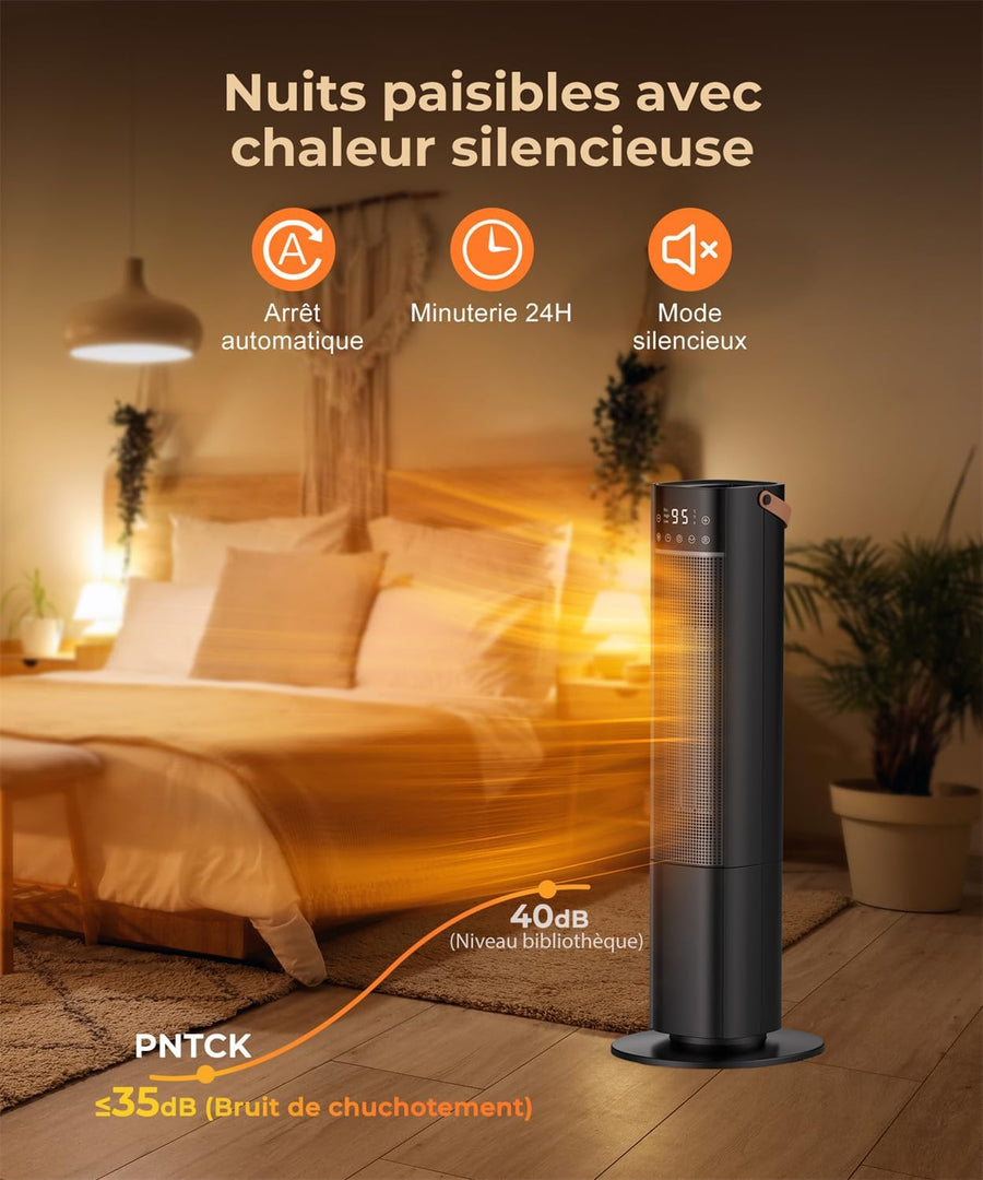 Chauffage d'Appoint soufflant silencieux 2000W avec Télécommande Oscillant à 75°, 3 Modes, Minuterie 24H, Protection contre Basculement/Surchauffe, Radiateur Electrique pour Chambre Salon