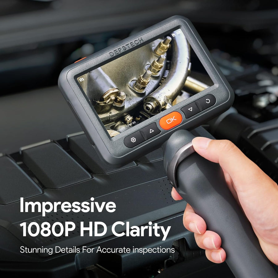 Endoscope 210° Bidirectionnelle Camera Endoscopique 5" HD 1080P Sonde 6.2mm 6 LED Luminosité Réglable Angle 78° Carte 32Go Flexible 1.5m IP67 Pour Inspection Auto Egouts Plomberie