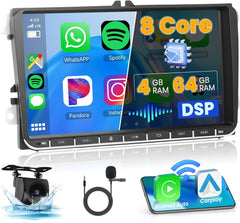 Autoradio 8-Core/4G+64G/DSP Android 15 pour VW Golf 5 Golf 6 Passat Tiguan Polo T5 Transporter Seat Leon avec sans Fil CarPlay Android Auto, 9