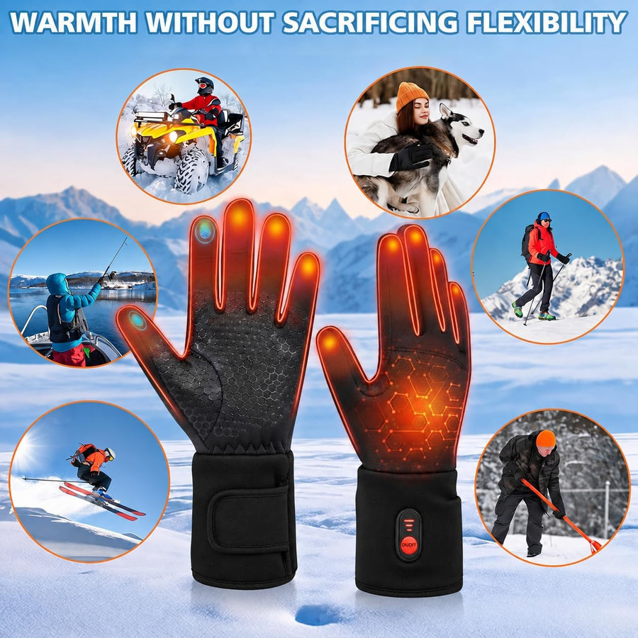 Gant Chauffants Taille L Rechargeables 7,4 V 22,2 Wh Gants chauffants, chauffage rapide, écran tactile pour la conduite, ski, camping et la randonnée