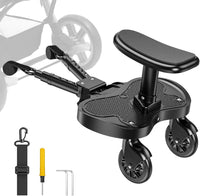 Planche Poussette Universelle, Marche Pied Poussette Universelle avec Siège, Sangle de Suspension, Compatible Avec 99% des Poussettes, Planches à roulettes pour Enfants de 2 à 6 Ans (25KG)