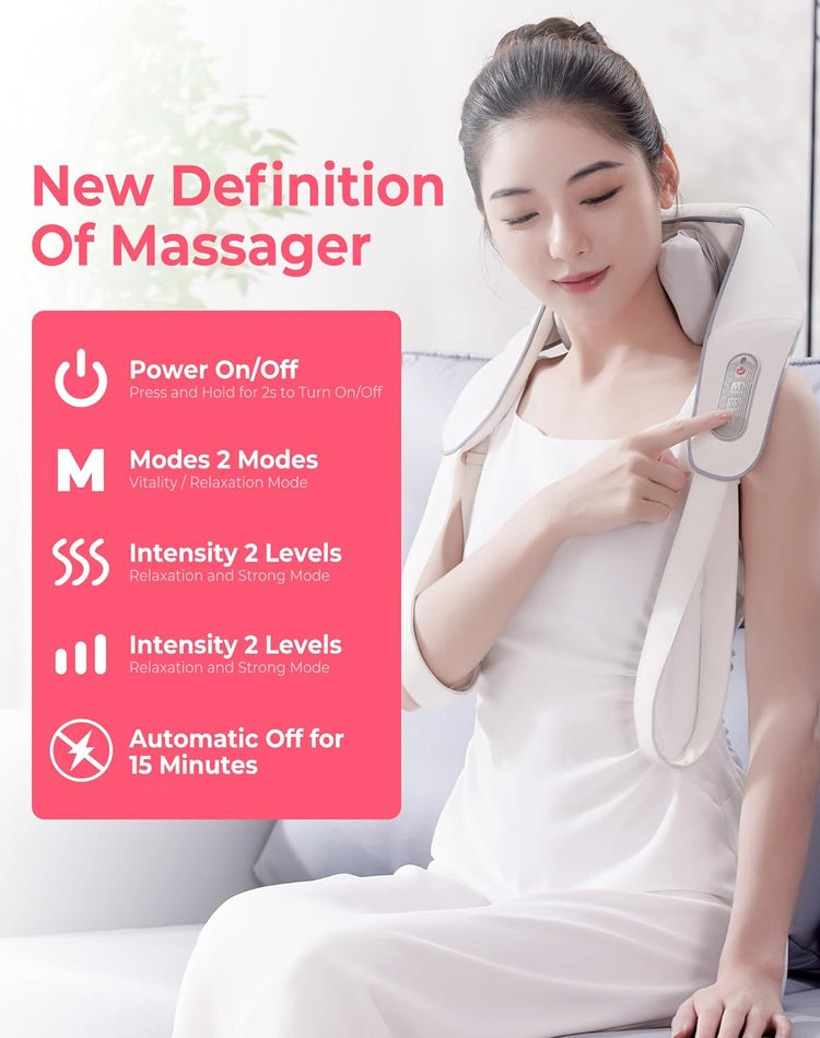 Masseur Shiatsu Sans Fil pour Cou Epaules Dos Chauffage Soulagement Douleur Tissus Profonds Oreiller Massage Pétrissage 6D BLANC