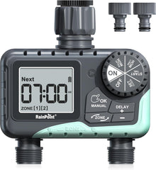 Programmateur Arrosage 2 Voies, Minuteur Arrosage Automatique Étanche IP65 avec Retard de Pluie/Arrosage Manuel, pour Pelouse et Jardin
