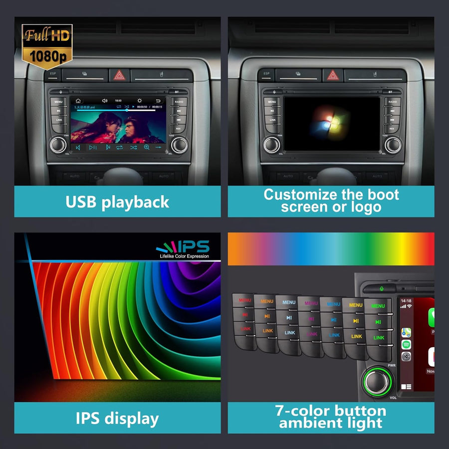 Autoradio Audi A4 B6/B7 2004-2008,avec Système Linux & Écran IPS 7",CarPlay sans Fil et Android Auto Intégrés,Commandes au Volant d'origine,Bluetooth 5.0,RDS AM/FM,USB,EQ/DSP & Puissance Élevée
