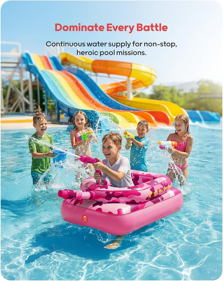 Flotteur de piscine pour enfants avec canon à eau, jouets gonflables extra épais de 0,35 mm pour garçons et filles de 3 à 6 ans, flotteurs de piscine robustes avec siège rembourré pour bataille ROSE