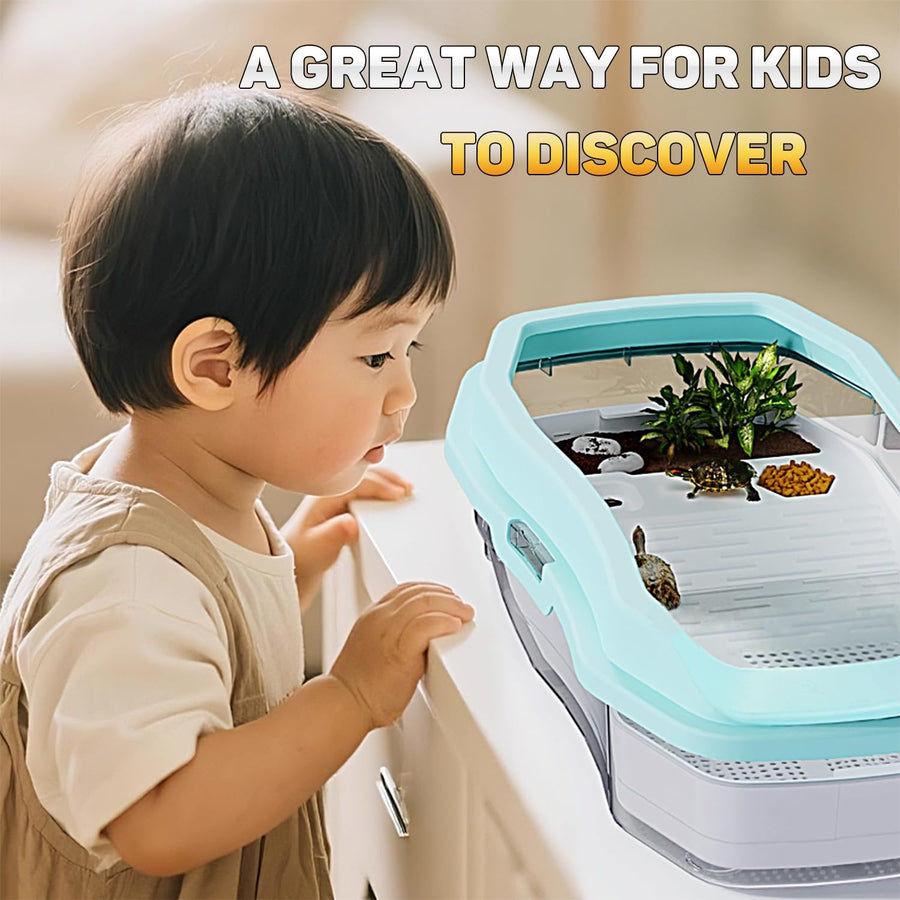 Aquarium pour Tortue PC 46x28x14cm, Petit Aquarium pour Tortues juvéniles, Design Polyvalent pour crabes, Poissons, Tortues