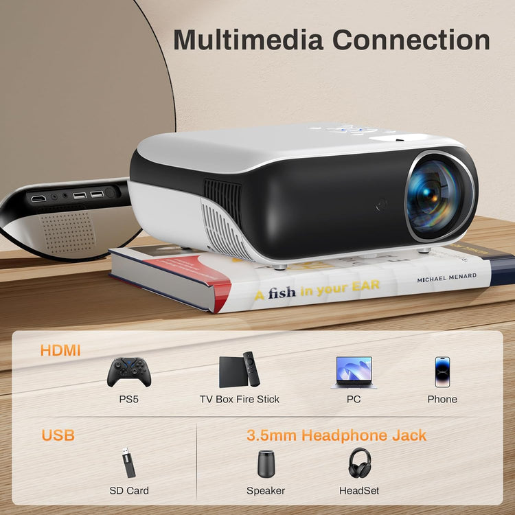 Vidéoprojecteur Full HD 1080P Natif 8000 Lumens 4K Home Cinéma Compatible Smartphone Ordinateur Portable Clé TV Console