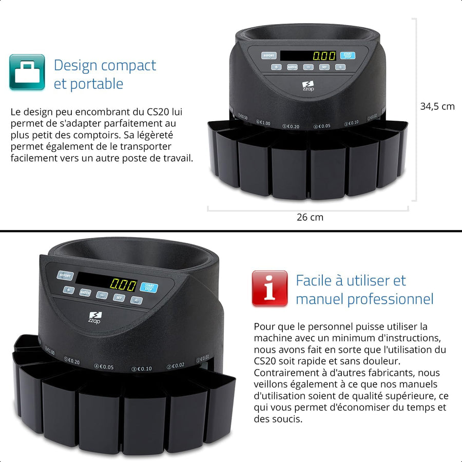 Compteuse et Trieuse Automatique de Pièces EURO - Vitesse de Comptage : 220 Pièces/Minute, Comptage par Lots