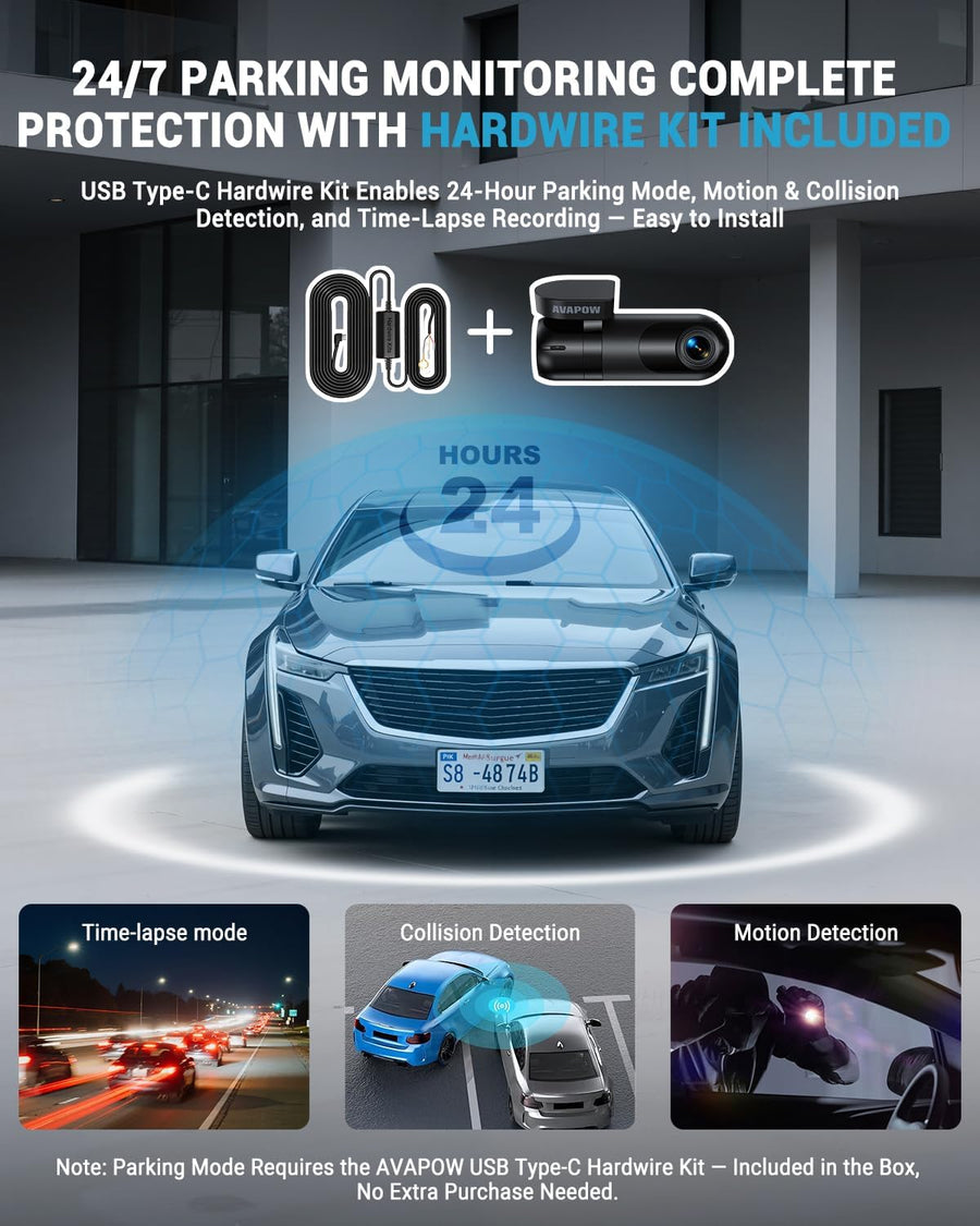 Caméra de Voiture Avant WiFi 6 Contrôle Via Application 2160P Capteur G Intégré Enregistrement en Boucle Vision Nocturne Mode Parking 24H WDR Dash Cam 64GB Incluse