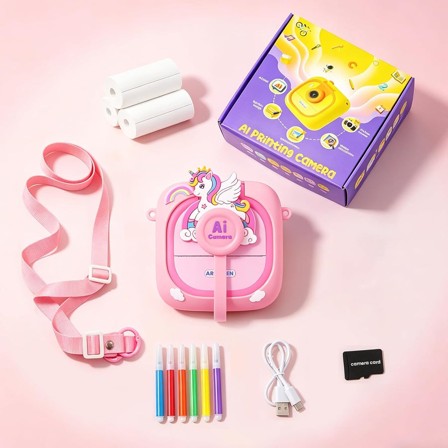 Appareil Photo Numérique IA, Appareil Photo Enfant, Écran IPS 2,4" Appareil Photo Instantané Enfant 1080P avec Détection d’Objets, Chat IA, Bluetooth et Wi-Fi
