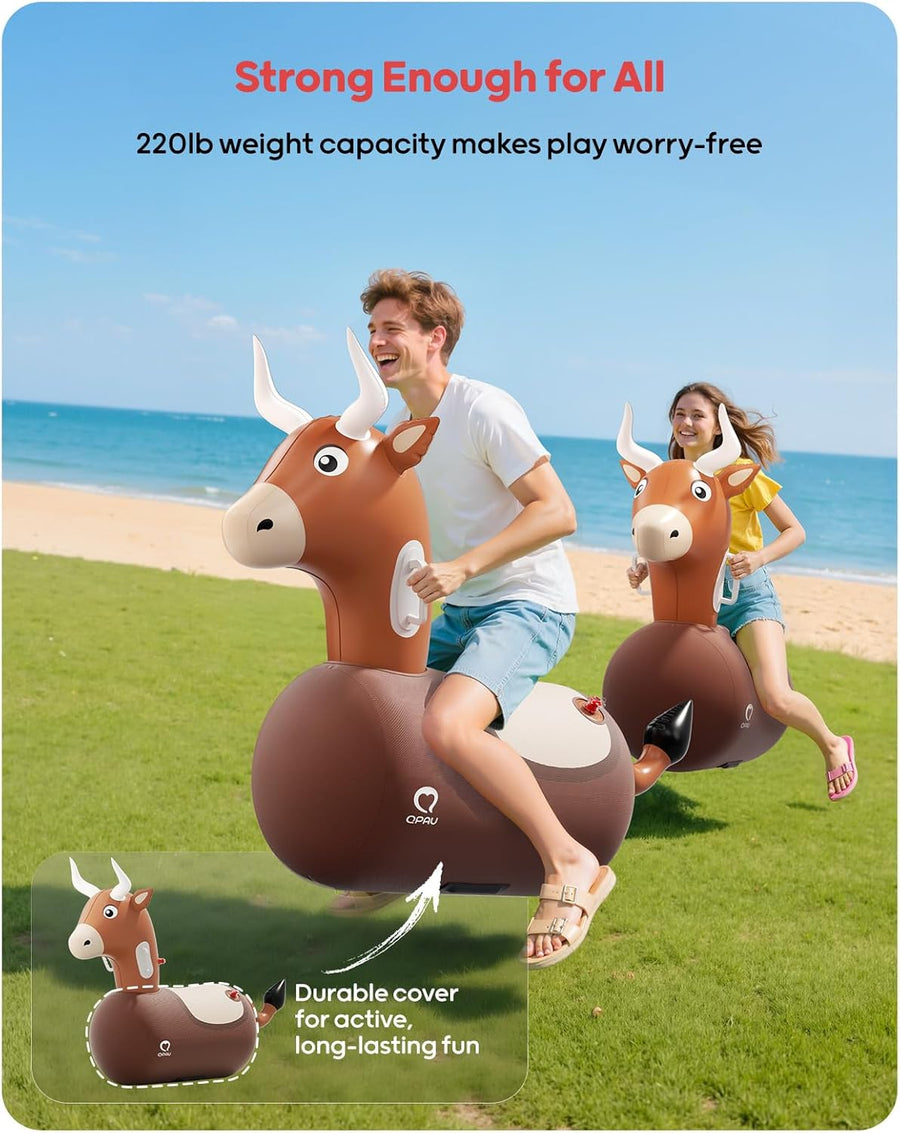 Jouet Taureau Sauteur Gonflable avec Housse en Tissu & Pompe, Jouet à Enfiler pour Enfants 5+ & Adultes, Jeu d'Extérieur
