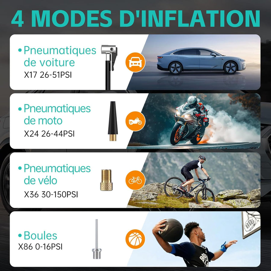 Gonfleur de pneus sans fil compresseur d'air portable pompe à pneus de voiture numérique DC 12V 150PSI pompe à air électrique