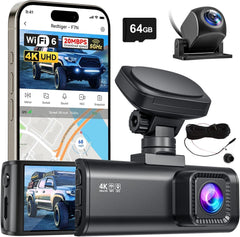 REDTIGER F7N 4K+1080P Dashcam Voiture Avant et arrière,Caméra Embarquée avec WiFi et GPS Intégrés pour Voitures,Carte SD 64G,Vision Nocturne,Mode Stationnement 24H