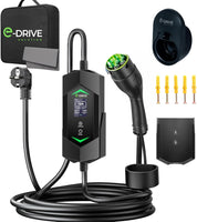 Chargeur Voiture Electrique 16 A [3.7 KW, 6M ] Compatible Prise Green up & Skudo-Écran LCD + Départ Différé + Support & Câble Type 2 - E-Drive Solution Marque Française