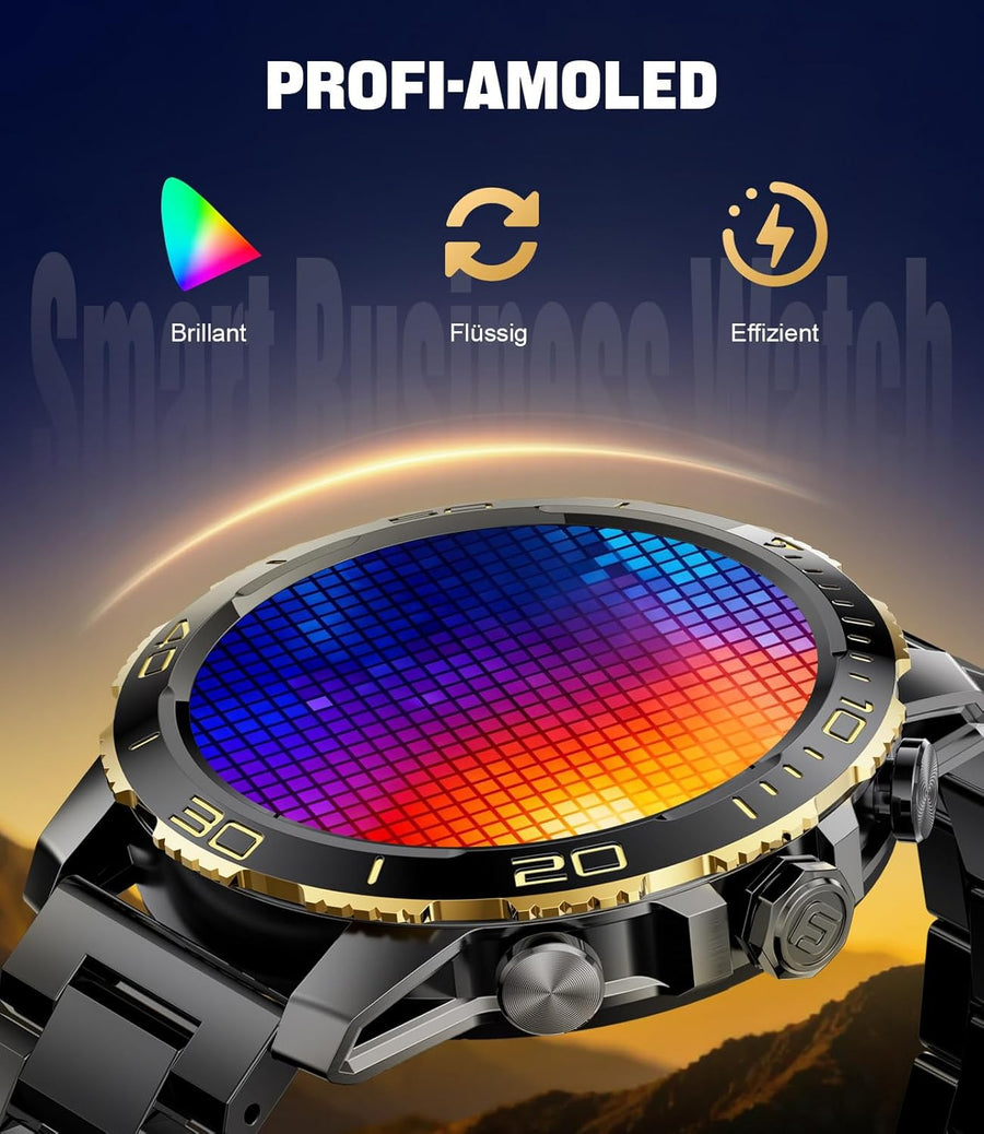 Montre Connectée Homme avec 800mAh, 1,43" AMOLED Business Smartwatch Homme avec Appel Bluetooth, 200+ Modes Sportifs, Fréquence Cardiaque, SpO2, Suivi du Sommeil pour Android iOS