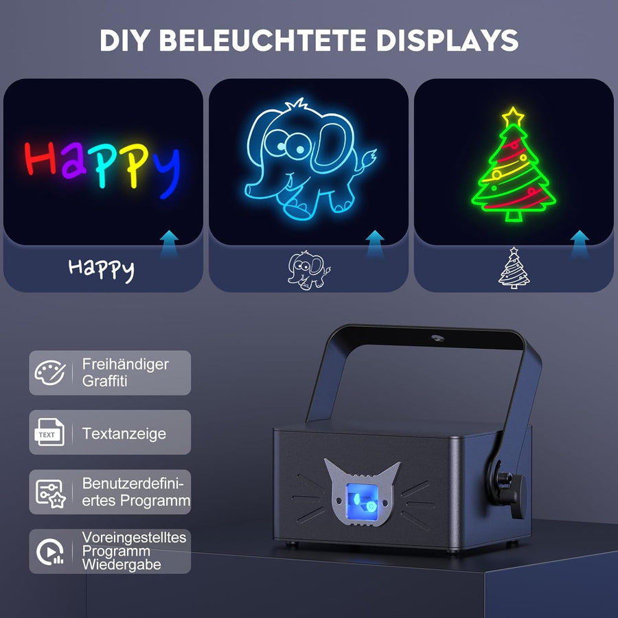 DiscoLicht PartyLicht avec Bluetooth-App, 3D DIY Animation Disco Lumière avec Batterie 5200 mA, Animation DJ Party Lumières avec Télécommande et DMX 512, pour Party Bar Halloween Noël